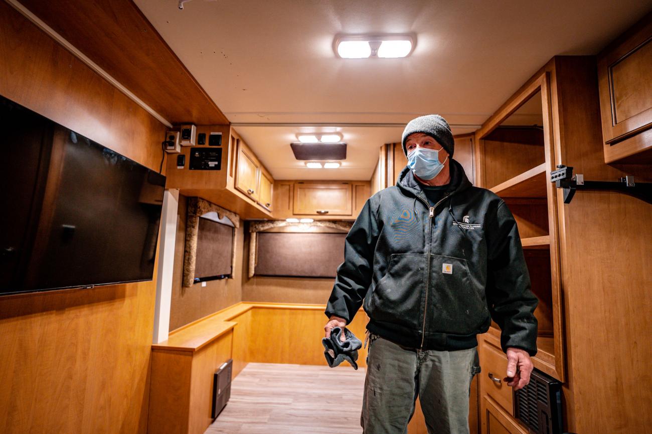PF's Nick Rowe, carpenter on the project, designed and built a complete interior retrofit of the RV. NICK SCHRADER/IPF